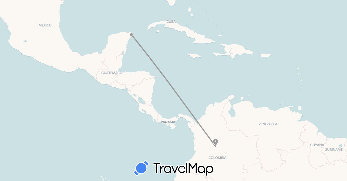 TravelMap itinerary: driving, plane in Colombia, Mexico (North America, South America)